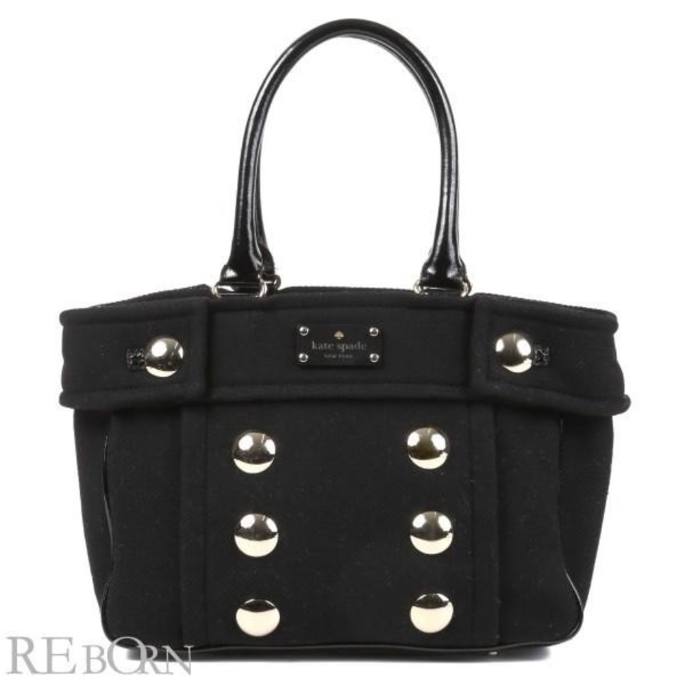 EUC Kate Spade Fox Chapel Shari Black Wool and Patent Leather satchel tote bag